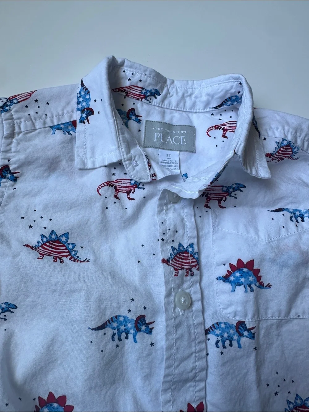 The Children’s Place Patriotic American Dinosaurs White Button Down Shirt 2T